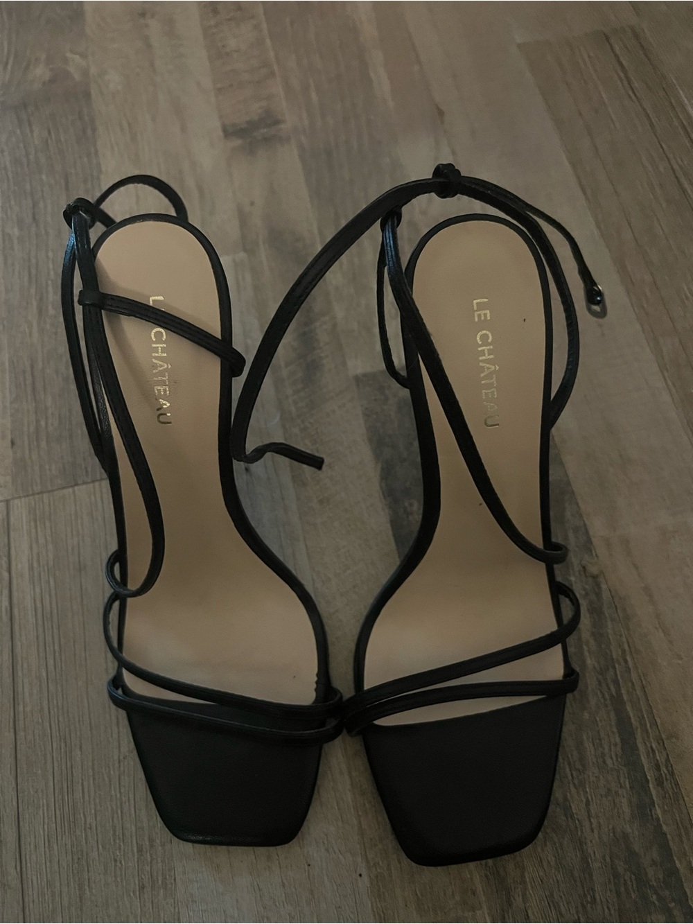 le chateau Black Strappy Square-Toe Heeled Sandals